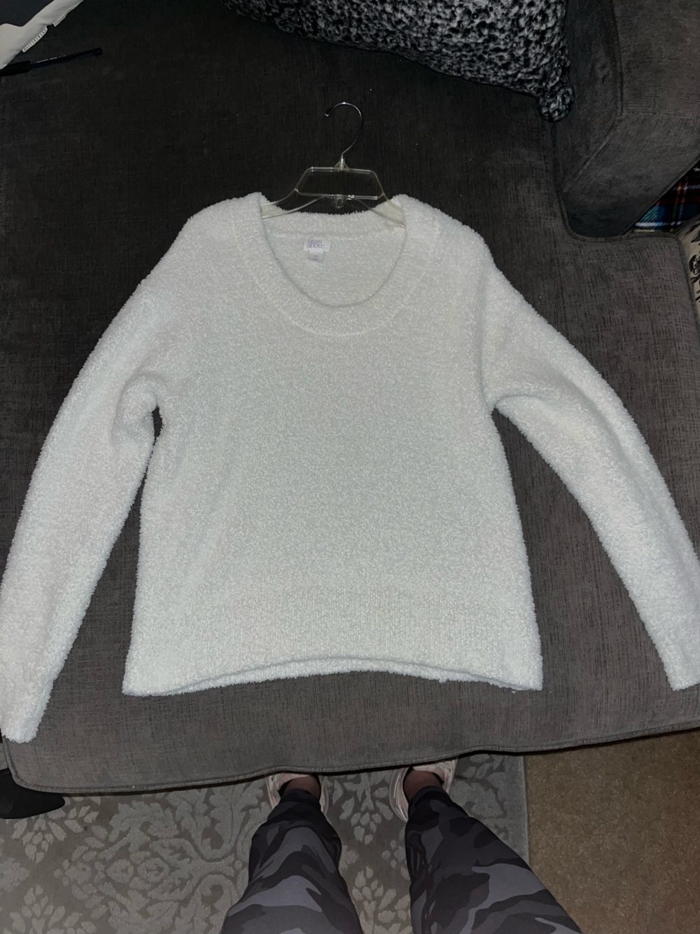 stars above White Fuzzy Scoop Neck Pullover Sweater